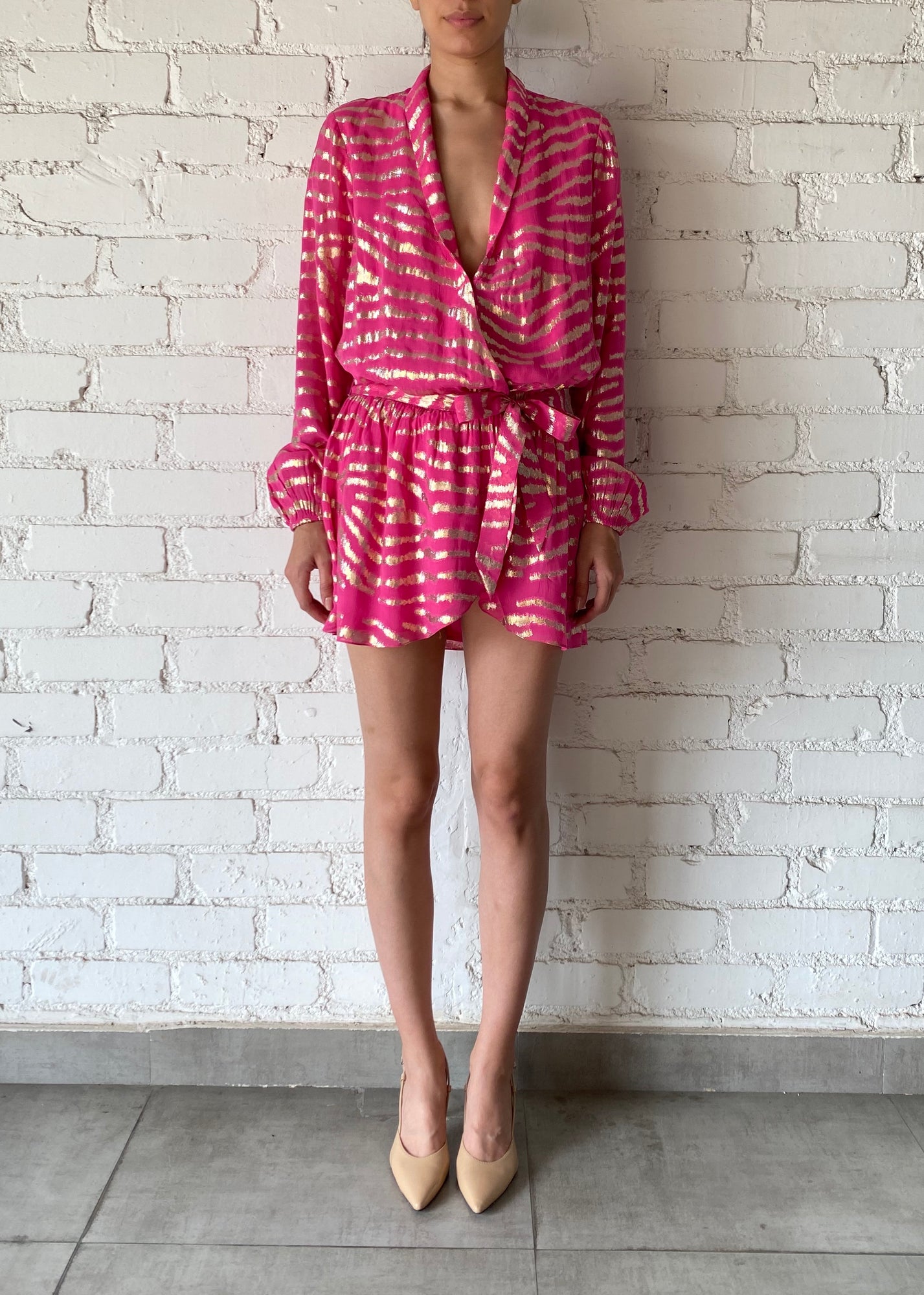Rococo Sand | Lara Collar Wrap Mini Dress | Fuchsia