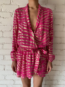 Rococo Sand | Lara Collar Wrap Mini Dress | Fuchsia