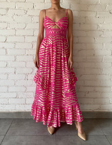 Rococo Sand | Lara Spaghetti Strap Long Dress | Fuchsia