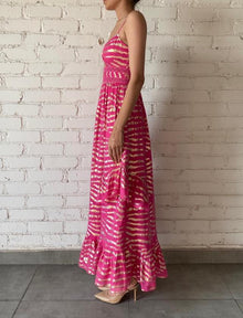 Rococo Sand | Lara Spaghetti Strap Long Dress | Fuchsia
