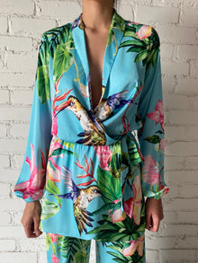 Loiss V-Neck Collared Wrap Short Dress | Turquoise