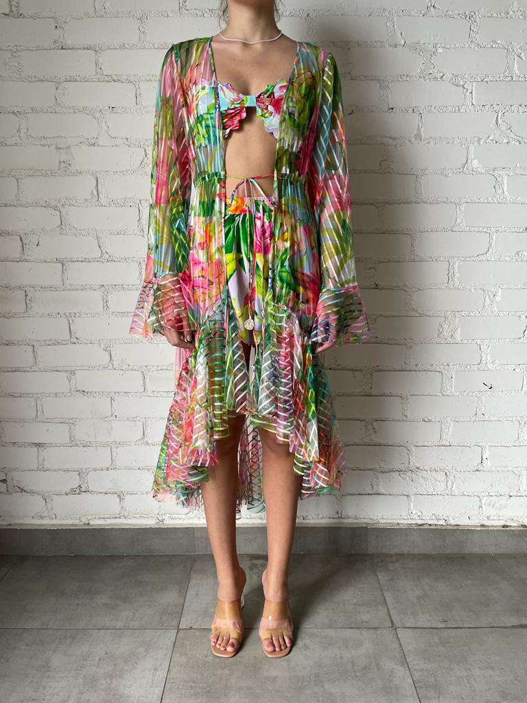 Rococo Sand | Lora Open Front with Optional Belt Cape | Multicolor