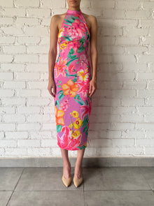 Rococo Sand | Megan Halter-Neck Midi Dress | Pink