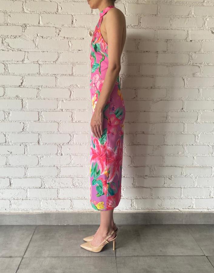 Rococo Sand | Megan Halter-Neck Midi Dress | Pink