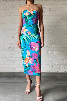 Ocean Strapless Sleeveless Midi Dress | Turquoise