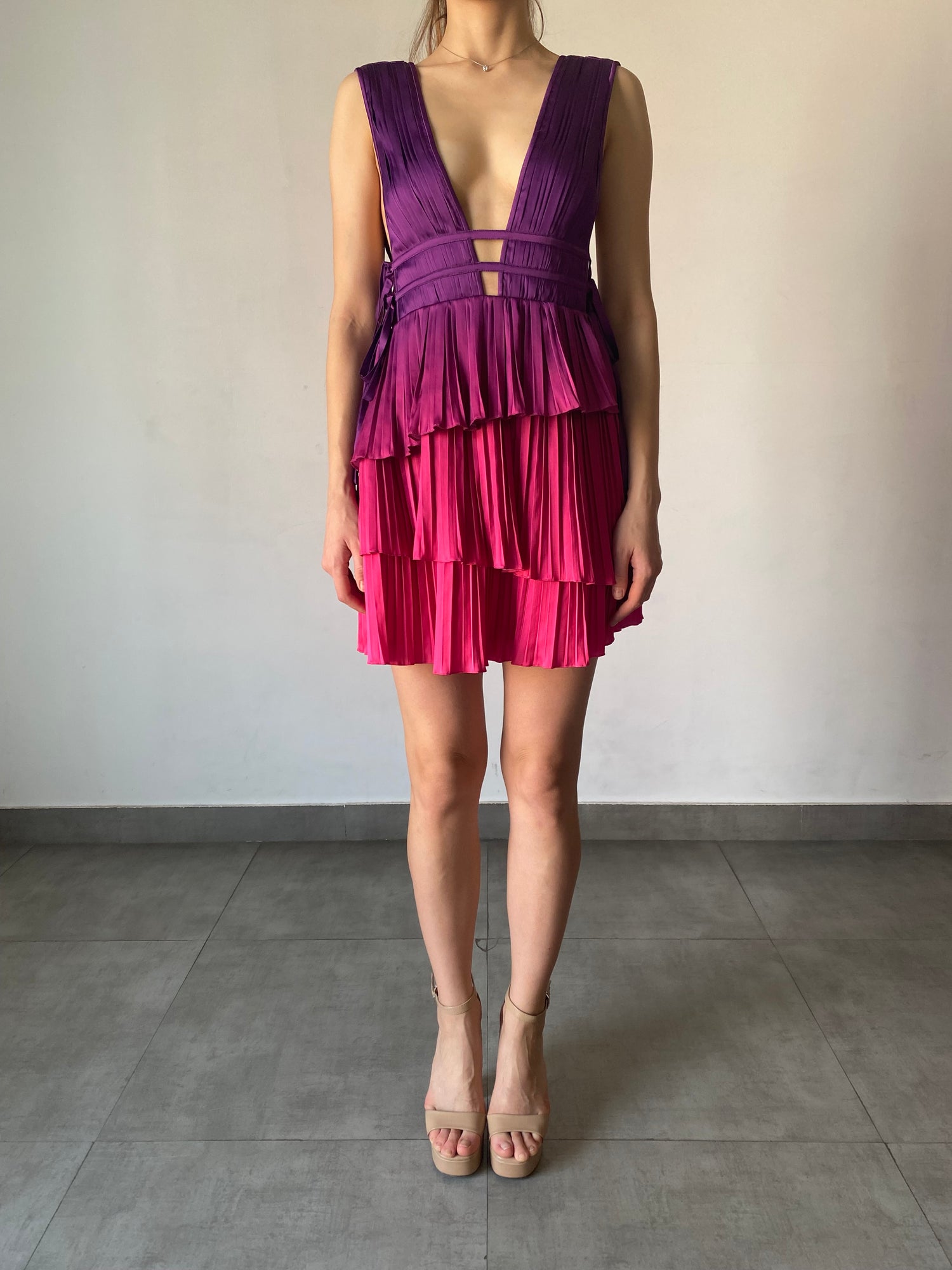 Rococo Sand | Paige Deep V-Neck Sleeveless Short Dress | Ombre