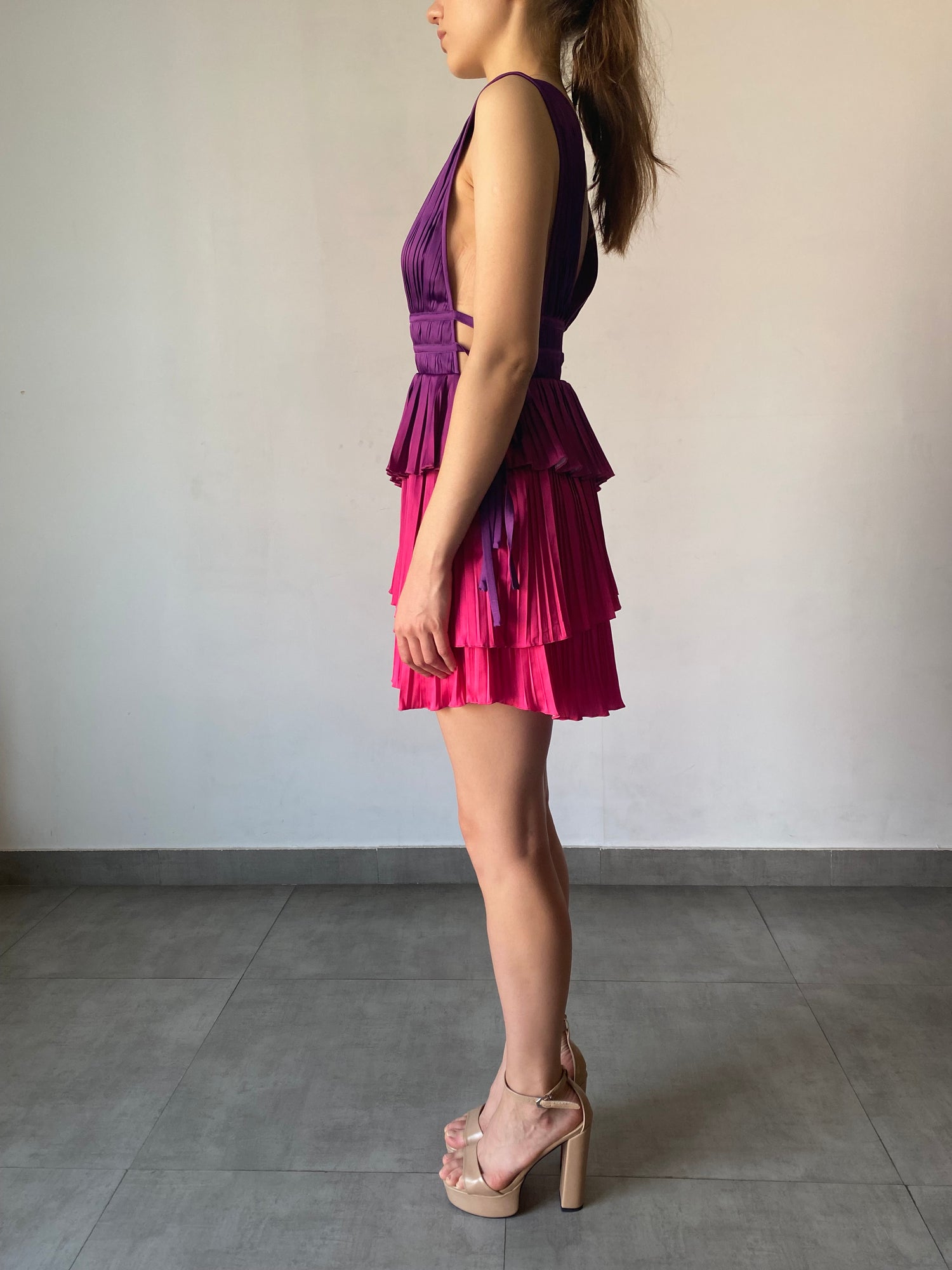 Rococo Sand | Paige Deep V-Neck Sleeveless Short Dress | Ombre