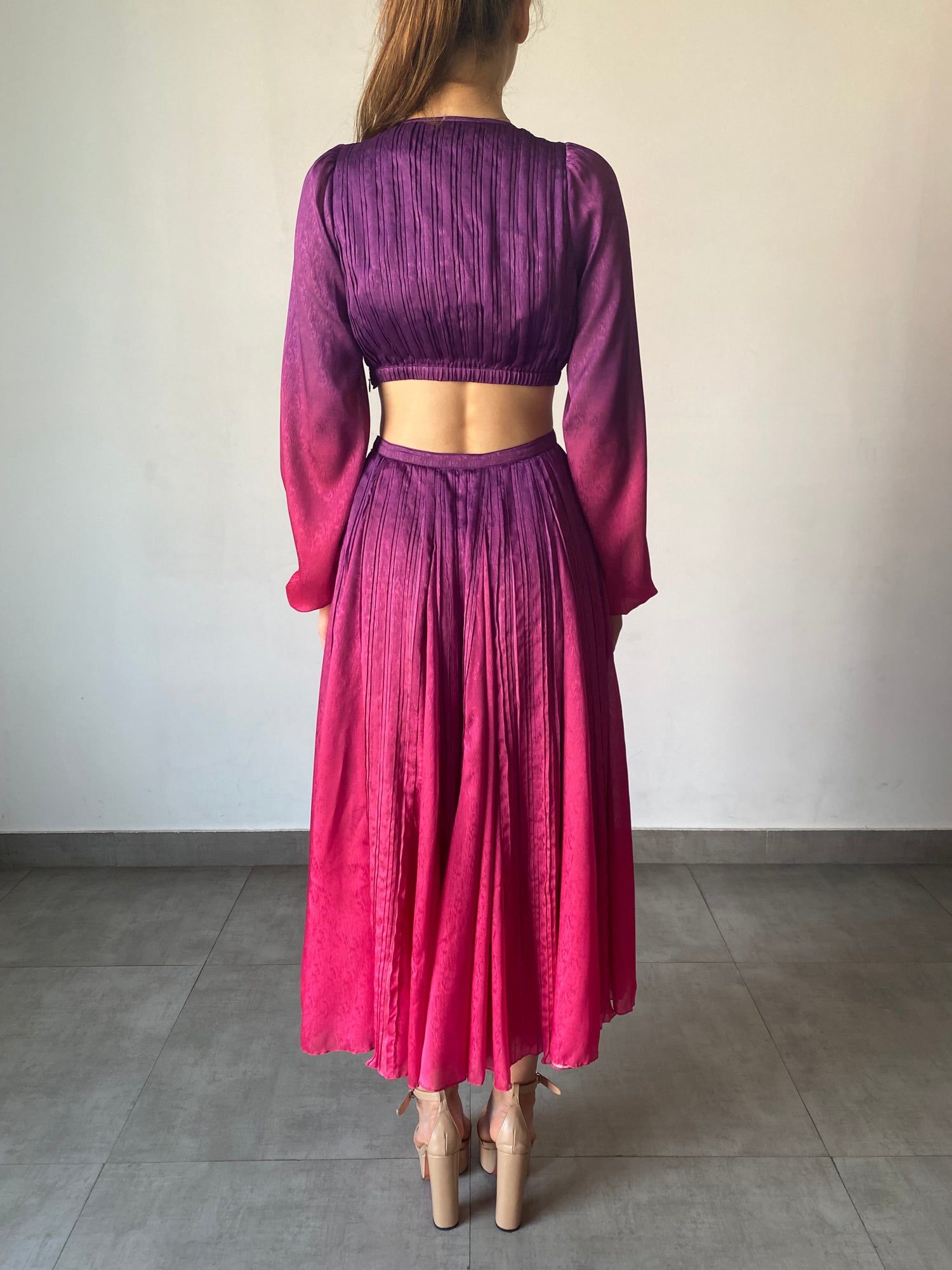Rococo Sand | Paige Deep V-Neck Long-Sleeve Long Dress | Pink/Purple