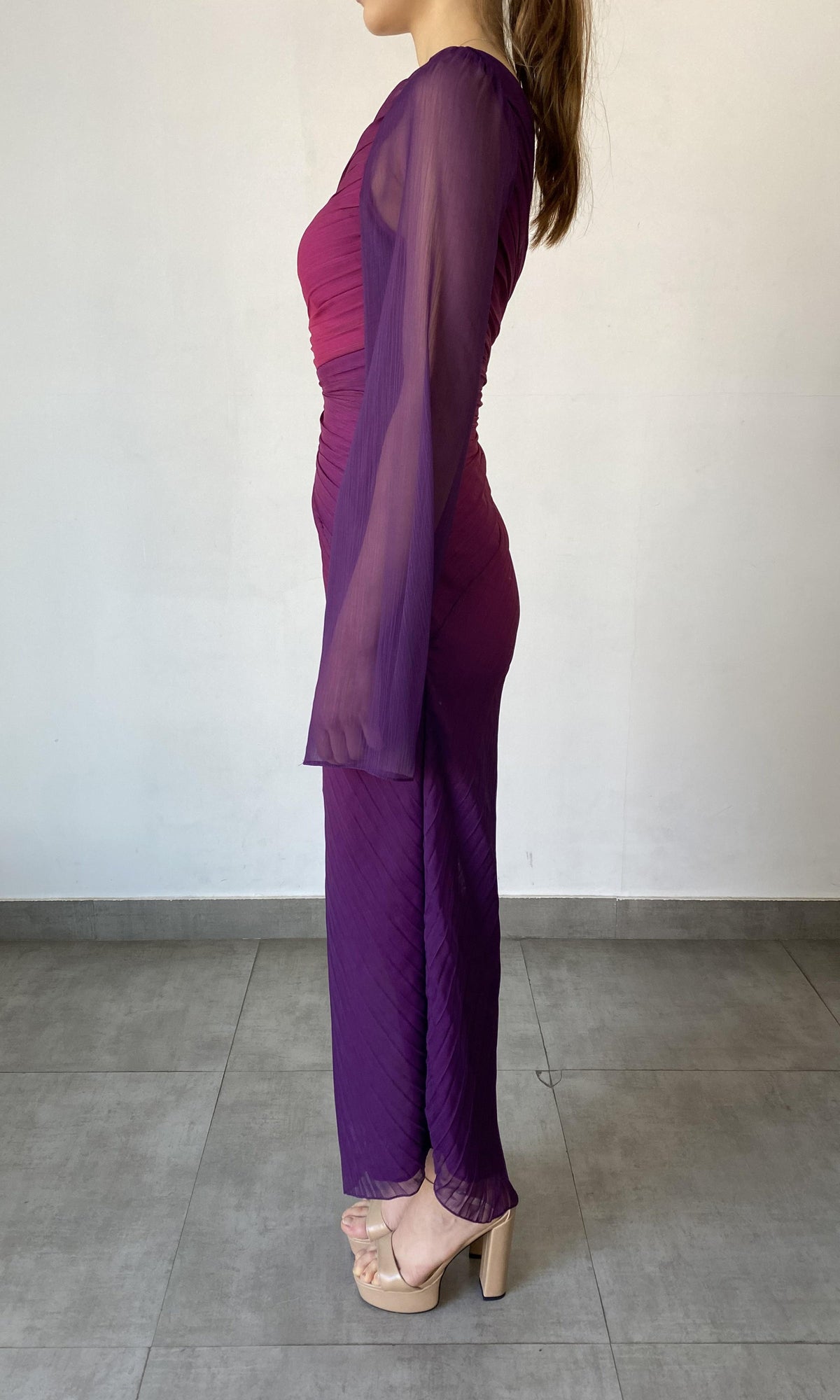 Womens | Paige Polyester Chiffon Long Dress | Pink/Purple