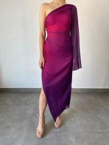 Rococo Sand | Paige One-Shoulder One-Sleeve Long Dress | Pink/Purple