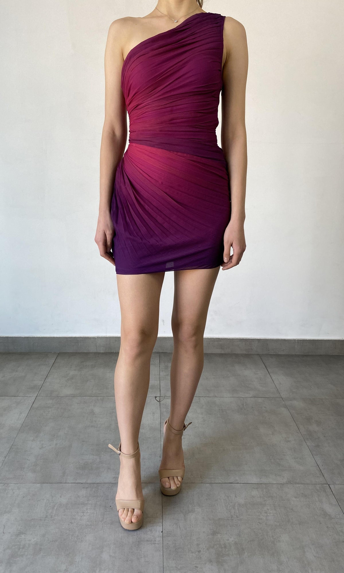 Womens | Paige Poly Chiffon Short Dress | Pink/Purple