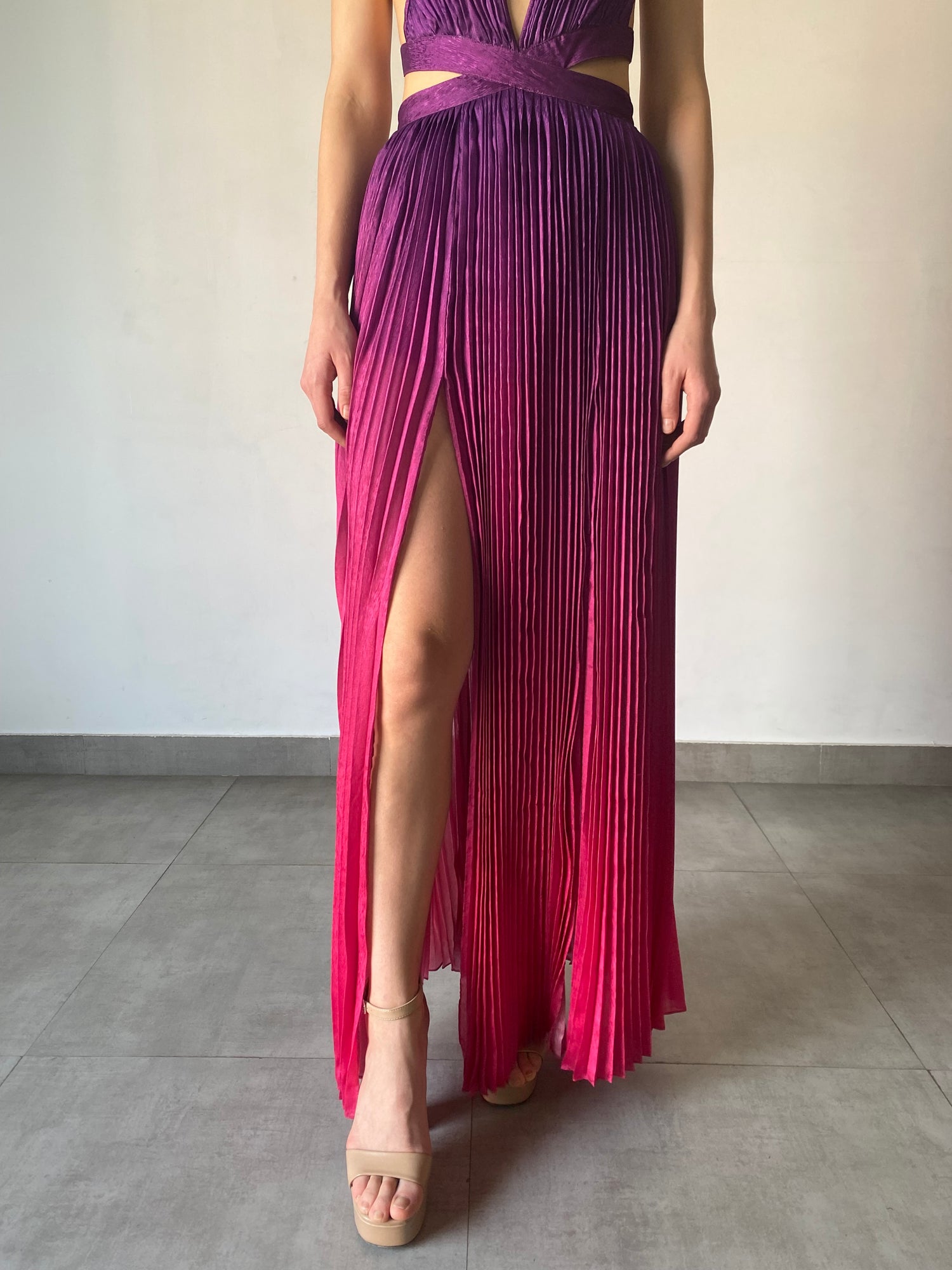 Rococo Sand | Paige Strapless Back Tie Long Dress | Pink/Purple Ombre