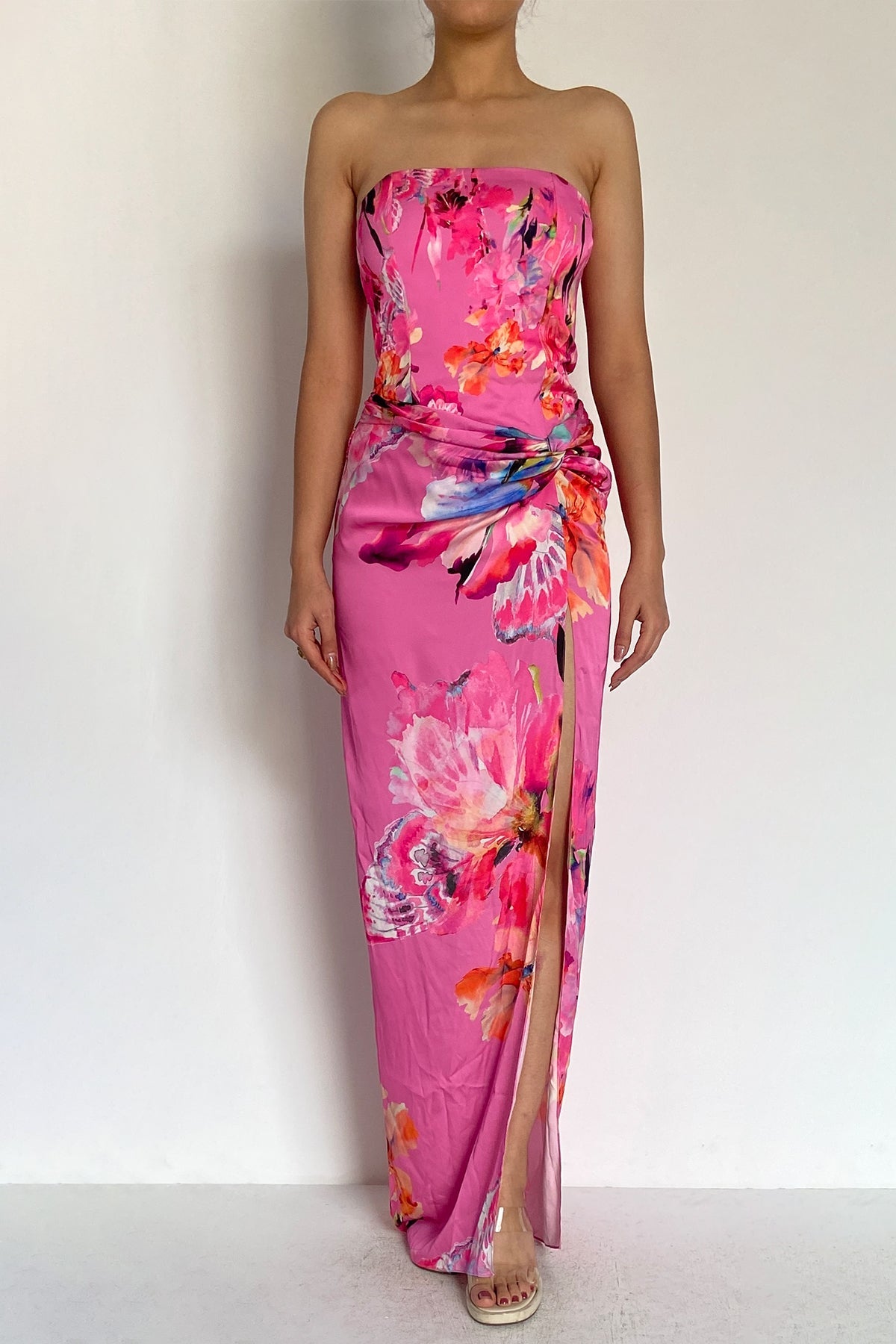 Strapless Viscose Long Dress | Pink