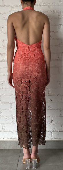 Rococo Sand | Rae Halter-Neck Long Dress | Peach/Brown Ombre