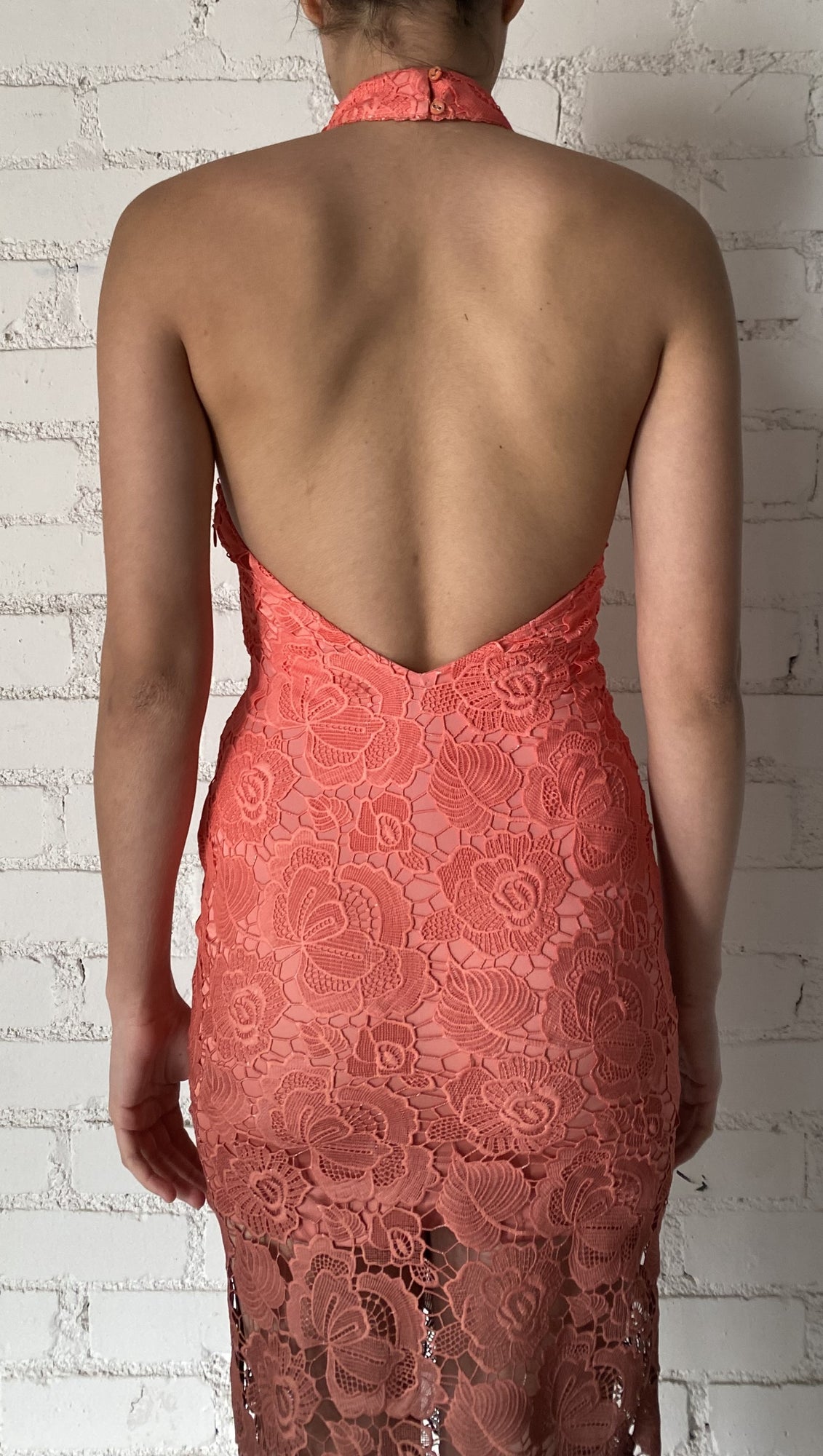 Rococo Sand | Rae Halter-Neck Long Dress | Peach/Brown Ombre