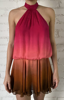 Rococo Sand | Rae Halter-Neck Short Dress | Peach/Brown Ombre
