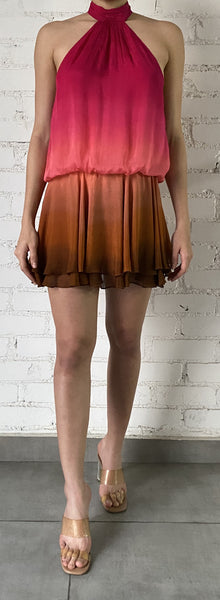 Rococo Sand | Rae Halter-Neck Short Dress | Peach/Brown Ombre