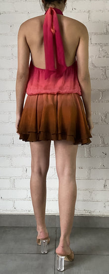 Rococo Sand | Rae Halter-Neck Short Dress | Peach/Brown Ombre