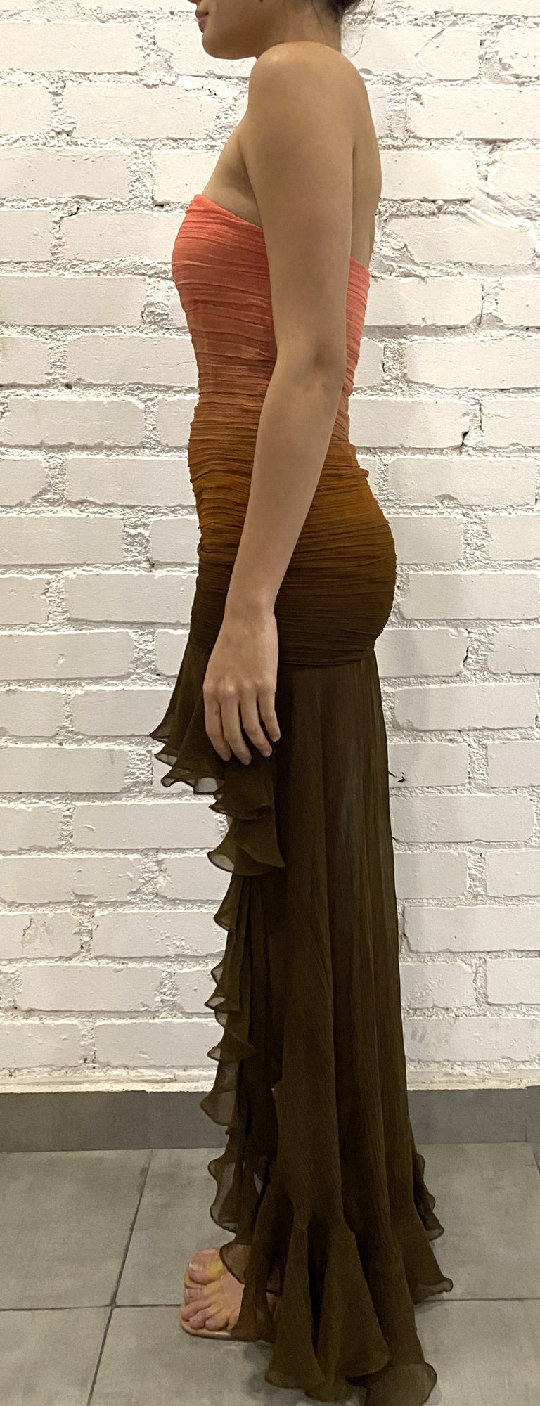 Rococo Sand | Rae High Low Dress | Peach/Brown Ombre