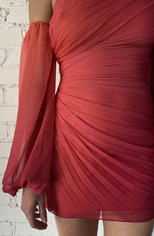 Rococo Sand | Rae One-Shoulder Long-Sleeve Short Dress | Peach/Brown Ombre