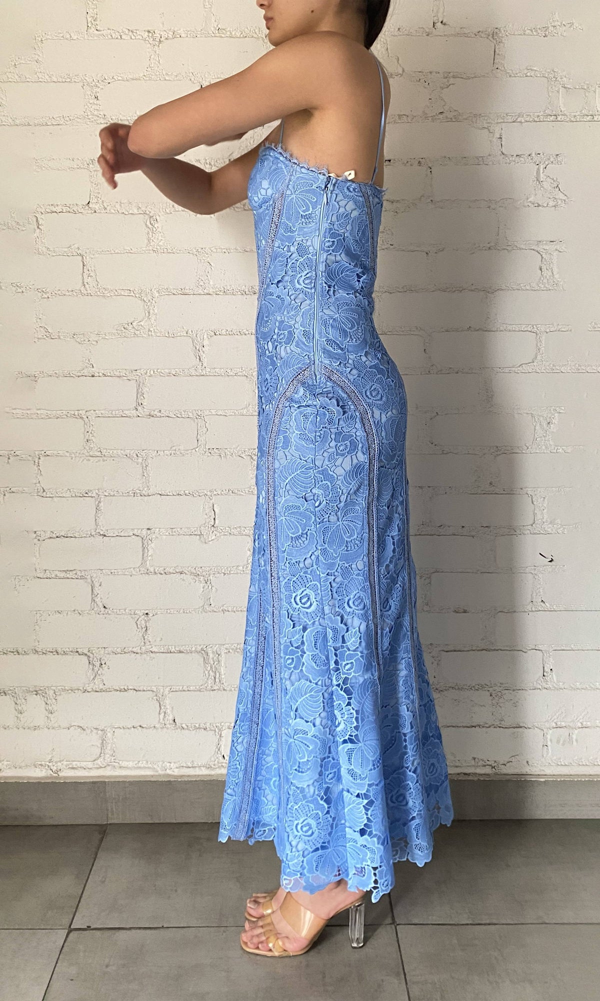 Rococo Sand | Rain Chemical Lace Midi Dress | Steel Blue