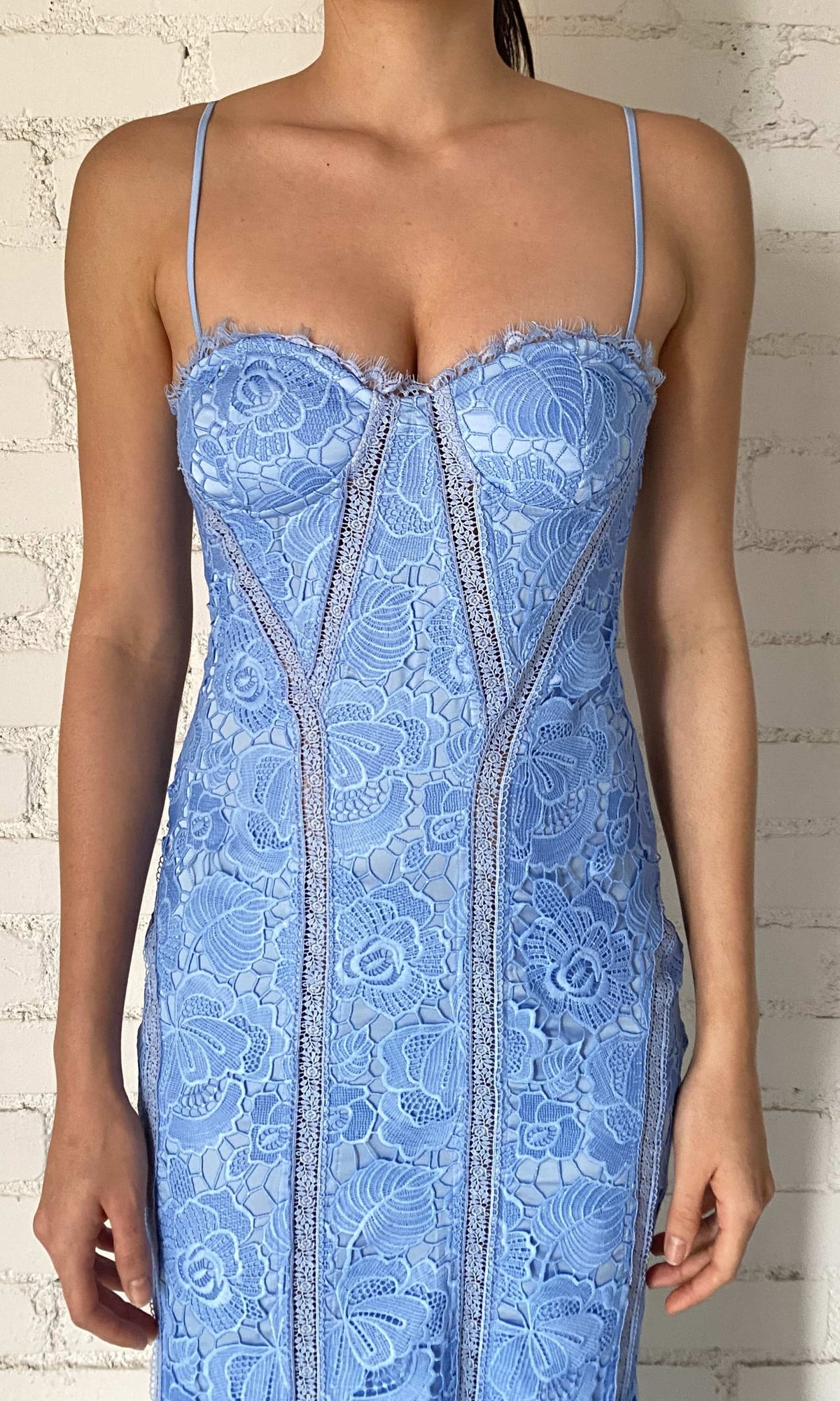 Rococo Sand | Rain Chemical Lace Midi Dress | Steel Blue