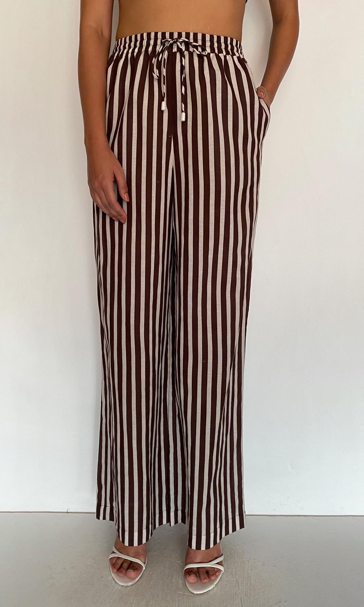 Womens | Riv Linen Cotton Straight Pants | Brown