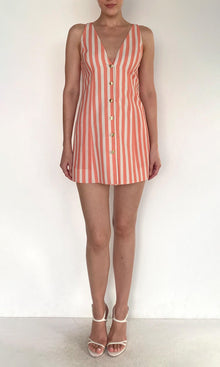 Womens | Riv Linen Cotton Front Button Open Mini Dress | Coral