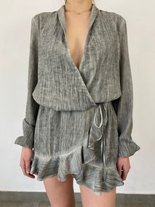 Rococo Sand | River Shawl Collar Short Dress | Grey