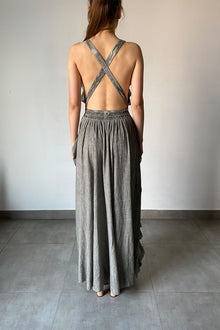 River Plunged Ruffle V-Neck Sleeveless Long Dress | Grey