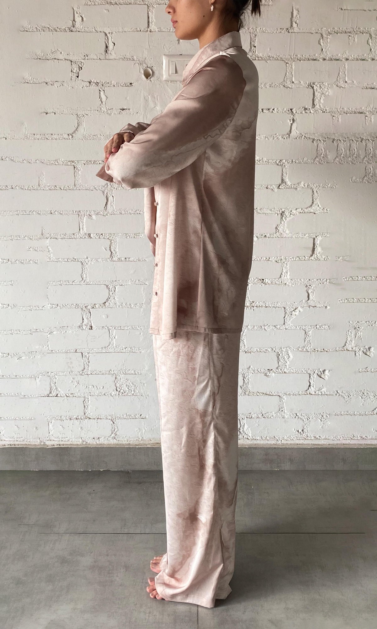 Rococo Sand | Ryan Polyester Satin Lycra Tie-Dye Pant | Light Brown