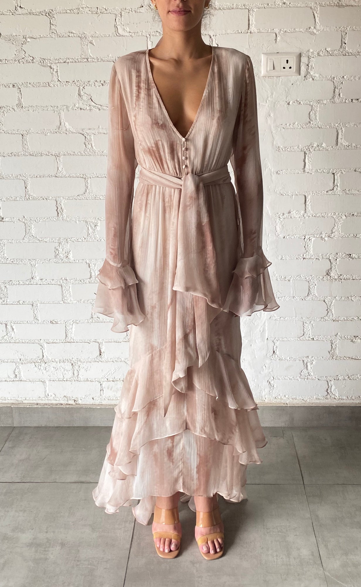 Rococo Sand | Ryan V-Neck Maxi Dress | Nude