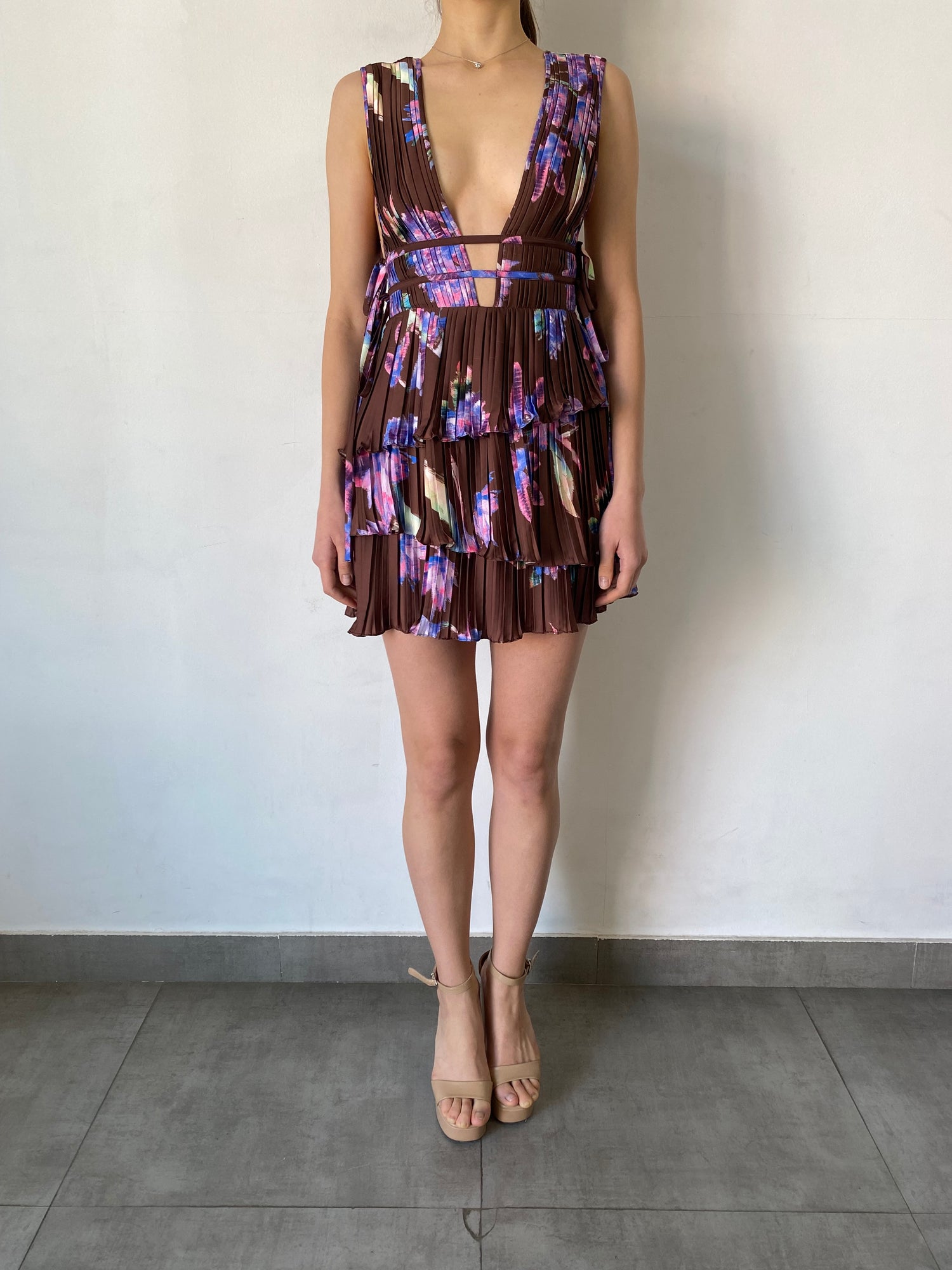 Rococo Sand | Shay Deep V-Neck Short DRess | Brown
