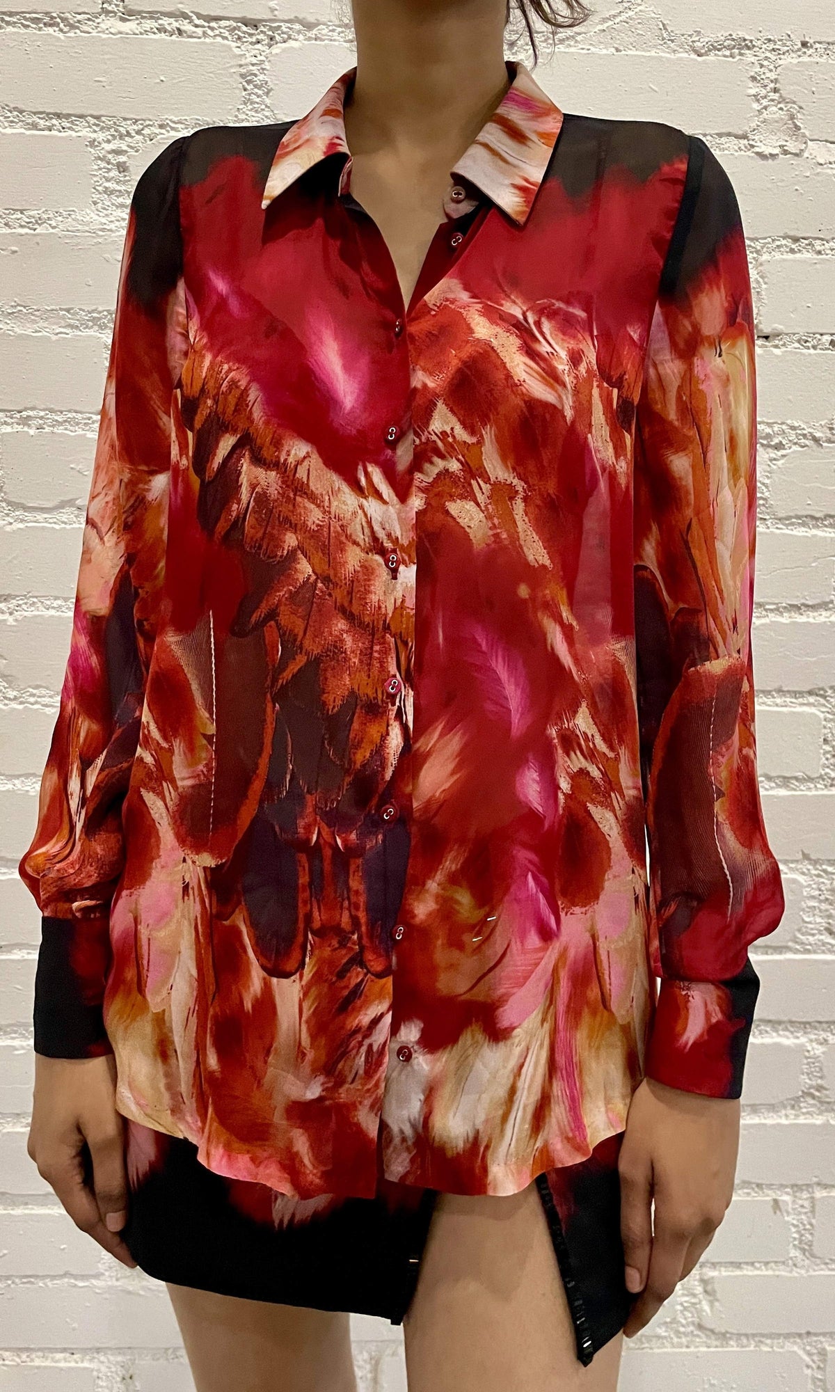 Womens | Shia Viscose Flat Chiffon Shirt | Black Pink Multi