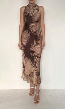 Womens | Taro Viscose Satin Cowl Neck Long Dress | Brown