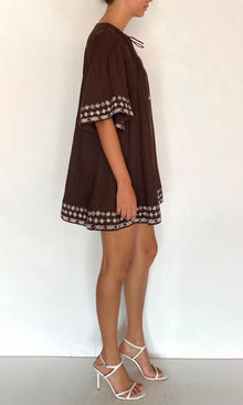 Rococo Sand | Taz Double Gauze Pintuck Detail Mini Dress | Brown