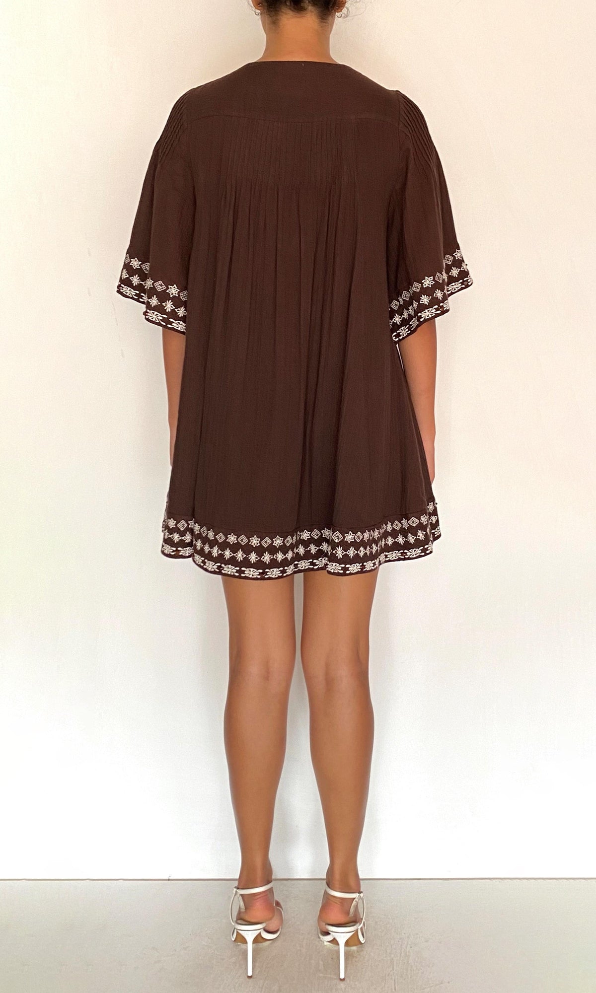 Rococo Sand | Taz Double Gauze Pintuck Detail Mini Dress | Brown