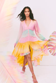 Rococo Sand | Zale V-Neck Long-Sleeve Button-Down Long Dress | Multicolor