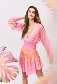 Rococo Sand | Zale V-Neck Long-Sleeve Long Dress | Pink Multi