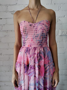 Rococo Sand | Zazu Halter-Neck Tropical Long Dress | Pink/Purple