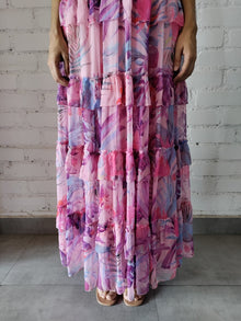 Rococo Sand | Zazu Halter-Neck Tropical Long Dress | Pink/Purple