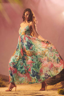 Rococo Sand | Zazu Spaghetti Strap Tropical Long Dress | Pink/Purple