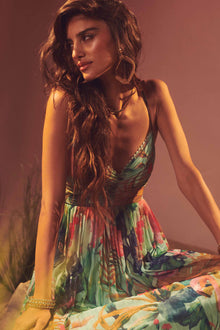 Rococo Sand | Zazu Spaghetti Strap Tropical Long Dress | Pink/Purple