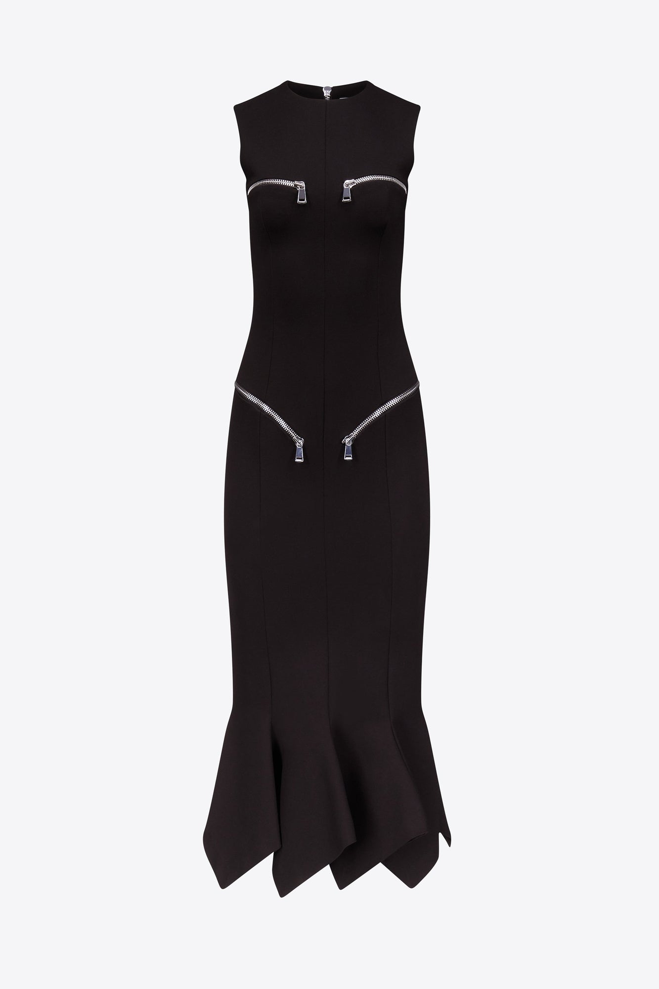 Handkerchief Zipper Midi Dress | Black