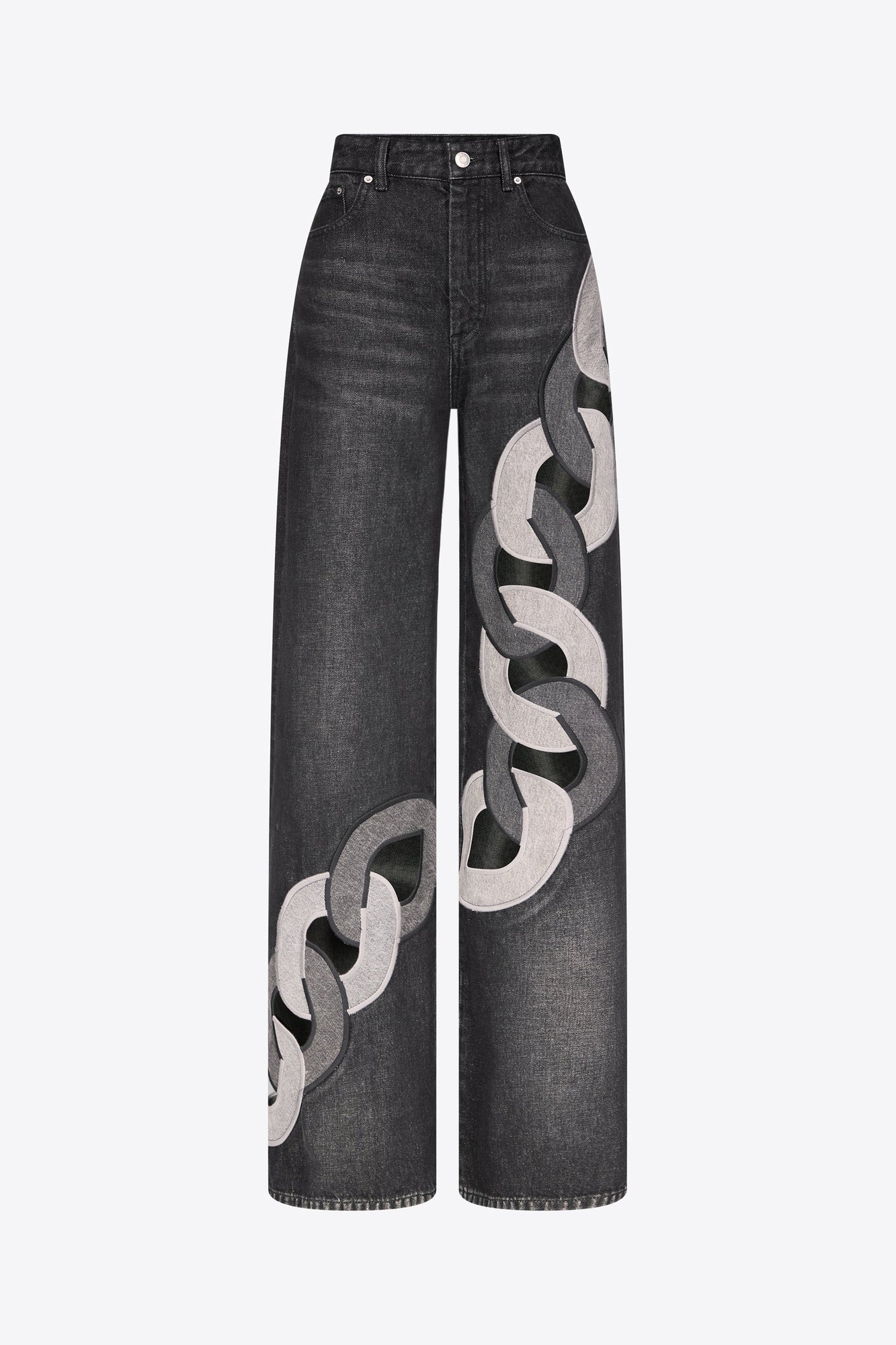 Chain Cutout Wide Leg Jean | Grey Multi