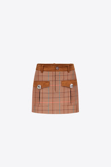 Crystal Button Checked Mini Skirt | Caramel Multi