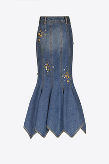 Crystal Button Studded Handkerchief Skirt | Dark Blue