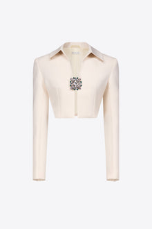 Crystal Brooch Cropped Jacket | Whipped White