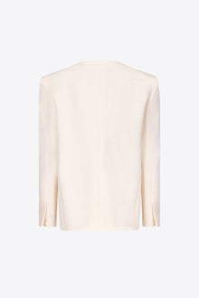 Crystal Brooch Collarless Blazer | Whipped White