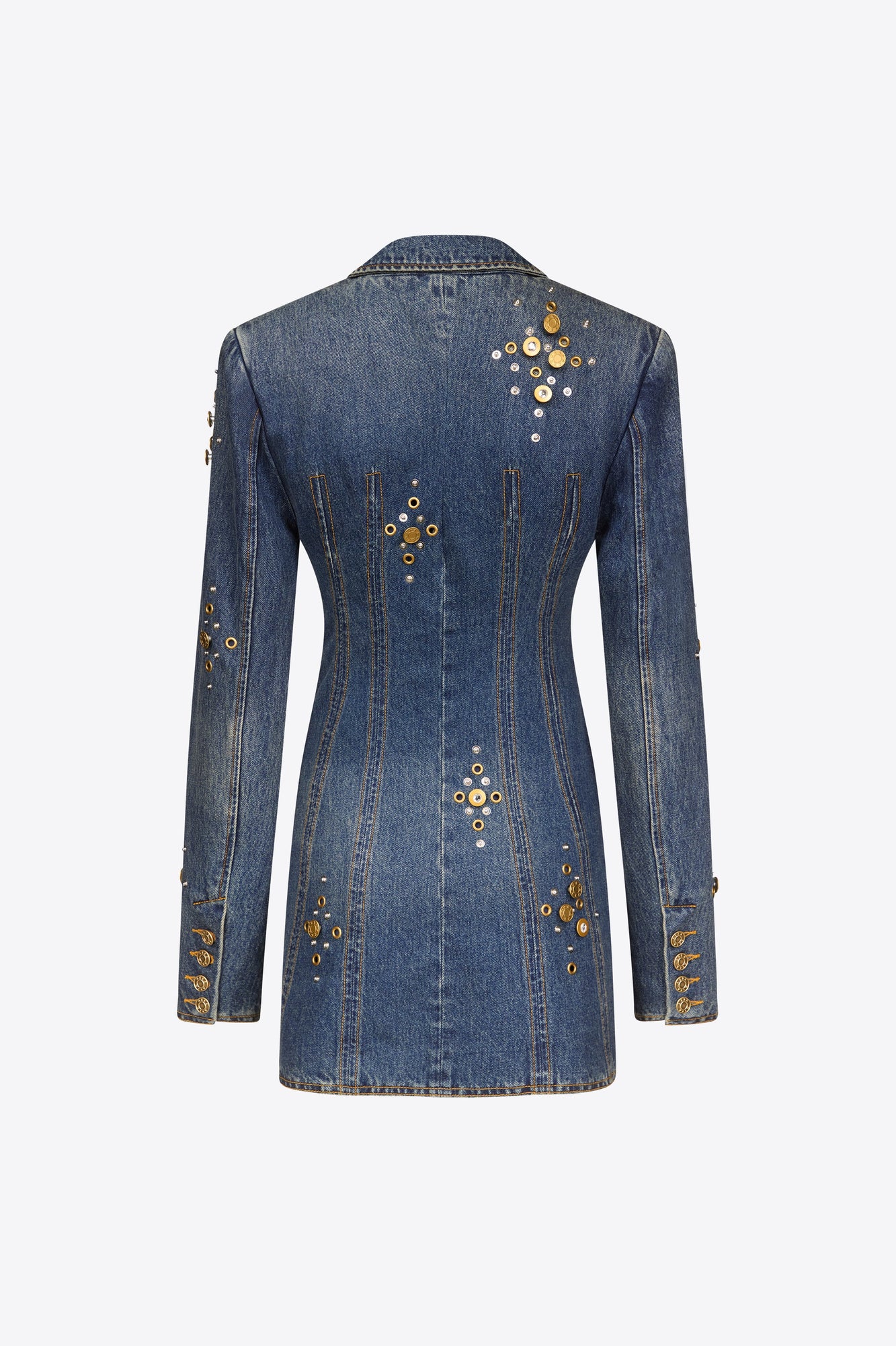 Crystal Button Studded Blazer Dress | Dark Blue